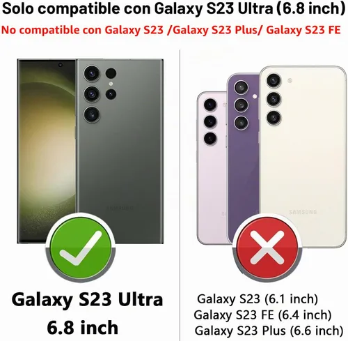 Vista 2 de Funda para Samsung Galaxy S23 Ultra, con cubierta para lente de cámara, protector de pantalla HD, [grado militar] anillo de montaje en automóvil