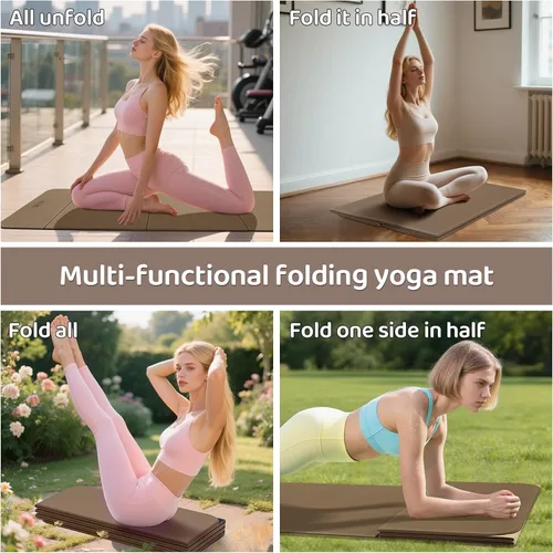Vista 5 de Foldable Yoga Mat Exercise Mat for Home Workout, Comfortable and Durable, 8mm Thick Portable Folding Mat, Non-Slip, Pilates Mat Thick, Outdoor Use