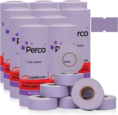 Vista 29 de Etiquetas azules Perco de 1 línea - 8 rollos, 1 funda, 8,000 etiquetas en blanco para pistolas de precio y fecha de 1 línea Perco - Fabricadas