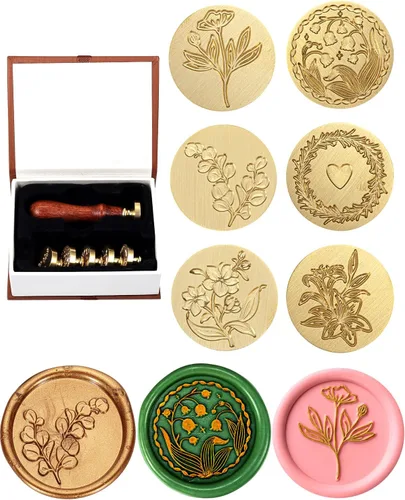 Vista 9 de Yoption Juego de sellos de cera de 6 piezas, sé nuestro invitado, estrella, corazón, kit de sellos de sellado de plantas con mango de madera
