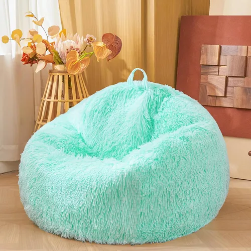 Vista 13 de Fundas para puf de pelo sintético mullido color beige, funda para silla puff de felpa suave color beige para niños y niñas, almacenamiento de puf