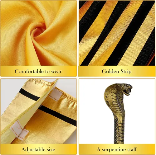 Vista 3 de Leumoi Disfraz de faraón egipcio de Halloween para hombre, adulto, sombrero de faraón, puños de cobra, cinturón de bastón, túnica y chal