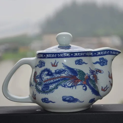 Vista 3 de Tetera infusor de alambre de filtro de acero inoxidable de dragón blanco azul de 17 oz para té suelto (olla Dragon Phoenix)