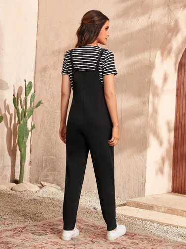 Vista 2 de OYOANGLE Conjunto de maternidad de 2 piezas para mujer, camiseta con cuello redondo y estampado a rayas