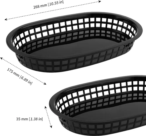 Vista 2 de MANCHAP Paquete de 50 cestas de plástico de 10.6 x 7 pulgadas para servir comida rápida, cesta ovalada de plástico para servir alimentos para pan