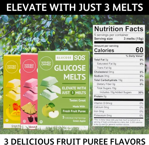 Vista 3 de Comprimidos de Glucosa SOS que se Derriten Hechos con Polvo de Dextrosa, Puré de Frutas Natural, Azúcar, Comprimidos de Glucosa, Suplemento