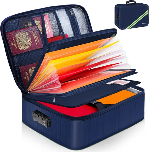 Vista 10 de Noiposi Organizador de Documentos con Aislamiento Térmico de 5200°F, 15.0"x11.0"x4.3" Caja de Documentos Resistente al Agua e Ignífuga, Caja de Negro