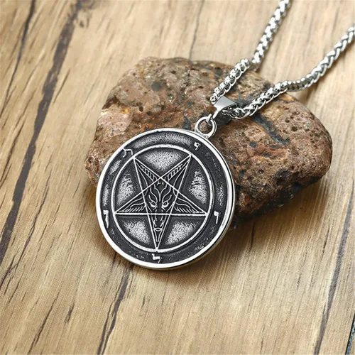 Vista 8 de Jakob Miller Collar con colgante de cruz de Satán Leviatán de acero inoxidable para hombres y mujeres, joyería con símbolo de brimstone