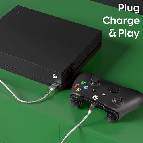 Vista 7 de TALK WORKS 14095 - Cable de carga compatible con controladores de juegos Xbox One, cable de carga micro USB trenzado de nailon de 6 pies, carga