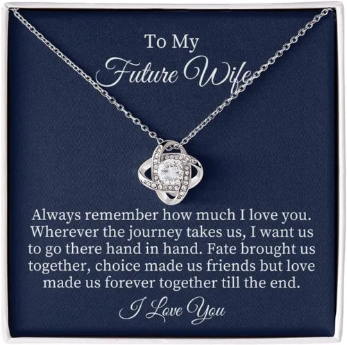 Vista 32 de Collar con texto en inglés «To My Future Wife & Prometido» – Joyería de compromiso con nudo de amor para novia