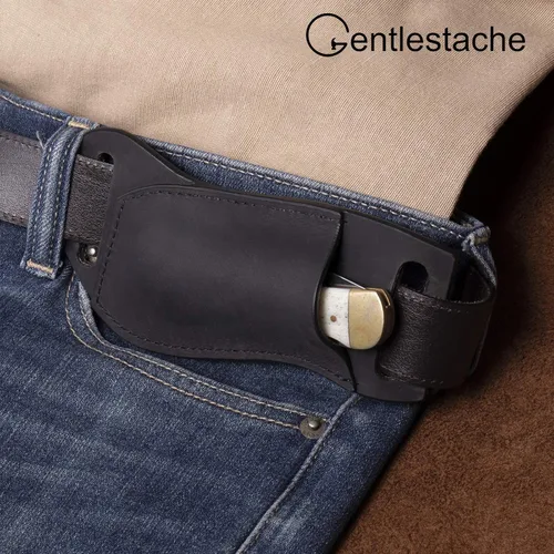 Vista 2 de Gentlestache Funda de cuero para cuchillo de bolsillo para cinturón, funda plegable para cuchillo, funda para cinturón EDC, color negro compacto