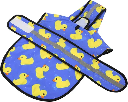 Vista 5 de HDE - Impermeable protector con capucha para perros y cachorros, tallas de la S a la XL (diseño de patos de goma, talla S)