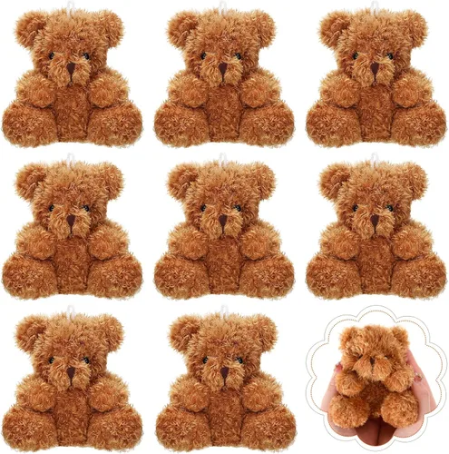 Vista 11 de Threan 8 piezas de mini osos de peluche de 4 pulgadas, pequeños osos de peluche a granel, juguetes de animales de peluche suaves, muñecos de oso