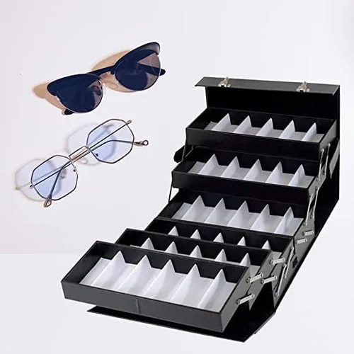 Vista 5 de Organizador de lentes de sol, vitrinas con ranuras para lentes de sol, caja de almacenamiento portátil con cerradura para coleccionista, maleta