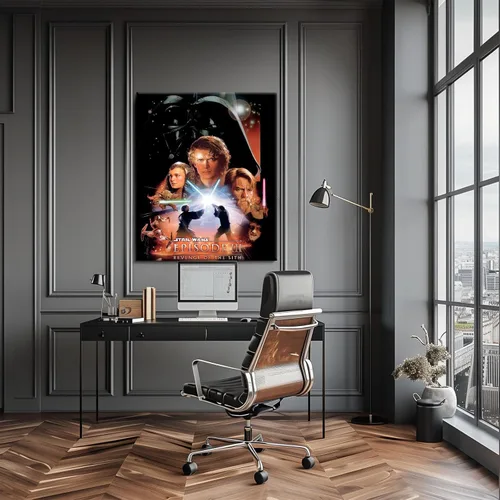 Vista 5 de Lienzo decorativo de Star Wars para pared, póster de la película La venganza de los Sith, impresión de pintura al óleo, póster de escena de galaxia