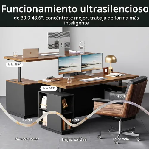 Vista 6 de ModernMate Escritorio Ejecutivo de Pie de 71" con Panel de Privacidad, Escritorio Grande de Una Pieza con Altura Ajustable Eléctrica para Estar