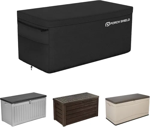 Vista 8 de Porch Shield - Caja de almacenamiento para cubierta de terraza - Cubierta impermeable al aire libre 600D para caja de 73 galones, resistente a