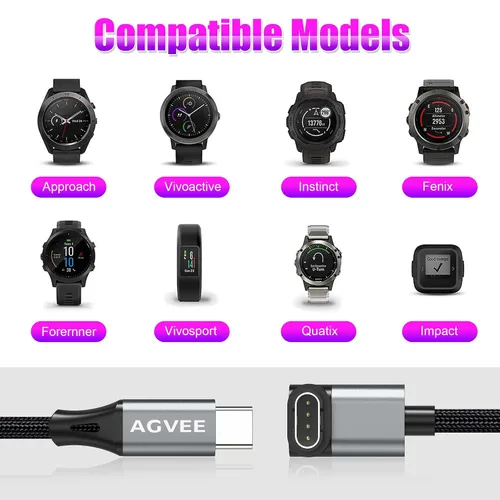 Vista 5 de AGVEE Cargador corto de 1.5 pies para Garmin Watch USB C, cable de carga en forma de L para Fenix, Forerunner, Vivoactive, Instinct, Venu, Tactix