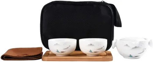 Vista 8 de Conveniente Teapot Cup Porcelana Teacup White Glazed Travel Tea Set (Ink Lotus set)