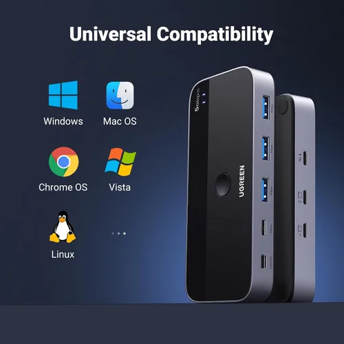 Vista 6 de UGREEN Entrada de interruptor USB A y C para computadoras, comparte 4 puertos, selector de conmutación para PC, laptop, teclado, ratón, cámara web