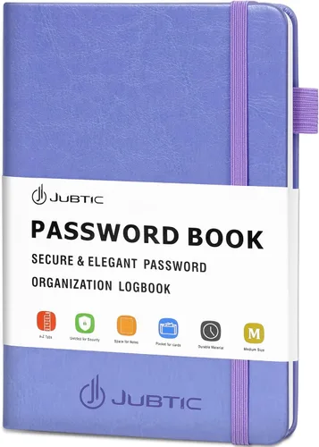 Vista 22 de JUBTIC Libro de contraseñas con pestañas alfabéticas, pequeña libreta de contraseñas con bolsillo interior, registro de inicio de sesión