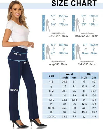 Vista 6 de Tapata - Pantalones de vestir rectos para mujer diseño elástico con bolsillos ideales para oficina trabajo y negocios tallas Tall Petite y Regular