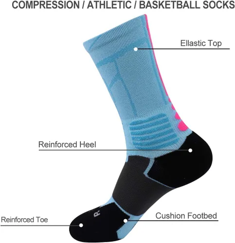 Vista 5 de Disile Elite Basketball Socks, Cushioned Athletic Sports Crew Socks for Men & Women