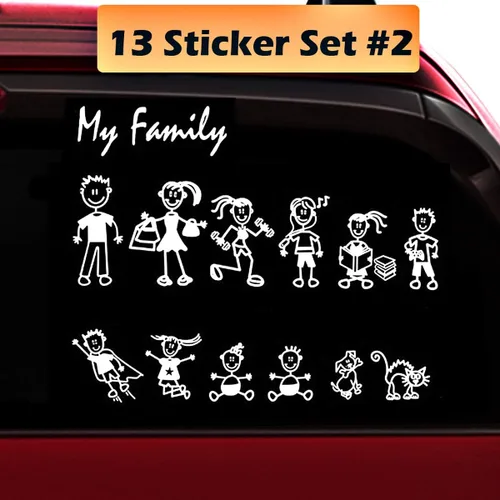 Vista 10 de TOTOMO 13 Pegatinas de Figuras de Palo para Auto de Mi Familia (Estilo #1) con Pegatina de Familia de Mascotas Perro Gato para Ventanas y Parachoques