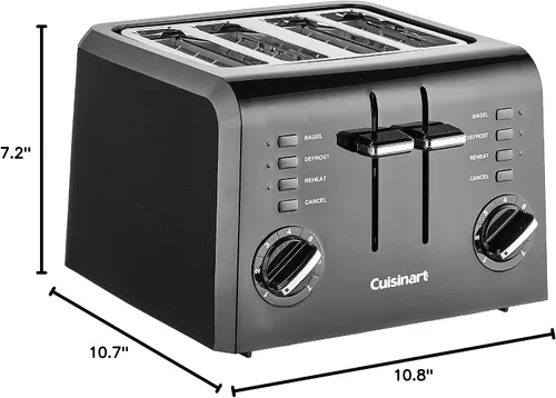 Vista 9 de Cuisinart Tostadora compacta de plástico de 4 rebanadas, color negro, CPT-142BKP1 CPT-142BKP1, Cuisinart toaster 4 slice capacity with wide slots