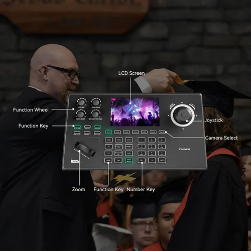 Vista 8 de Tenveo NDI PTZ Camera Controller, 5'' LCD Screen Preview, 4D Joystick, PoE IP PTZ Controller Keyboard for Church Worship Live Streaming Broadcasts