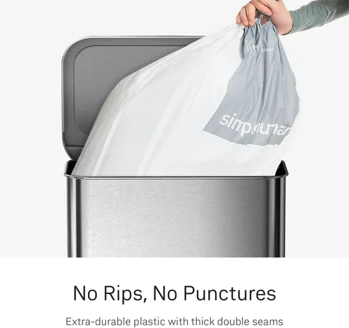 Vista 3 de simplehuman Code P 100 forros de ajuste personalizado, bolsas de basura de cocina con cordón, dispensador uno por uno sin desorden, extra grueso