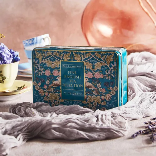 Vista 3 de Nuevo té inglés Song Thrush Tea Sampler Lata con 72 bolsas de té negro Desayuno inglés + mezclas Earl Grey