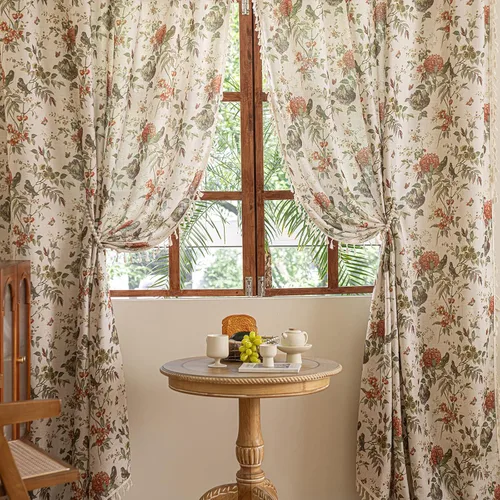 Vista 72 de Cortinas florales de granja semiopacas para sala de estar, de 63 pulgadas de largo, mezcla de lino y algodón, paneles de cortina de ventana cortos