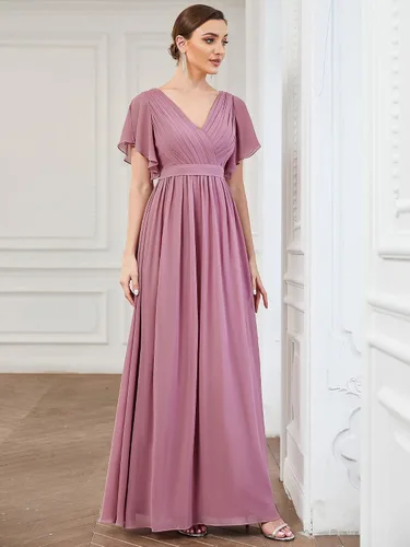 Vista 3 de Ever-Pretty Vestido de noche formal de gasa con cuello en V y mangas para mujer 0164A