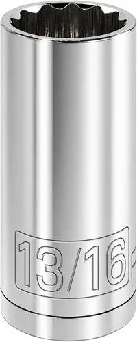 Vista 25 de Powerbuilt 3/8 de pulgada x 1/2 pulgada SAE Deep Socket, 12 puntos, cromo-vanadio, marca de tamaño - 940046
