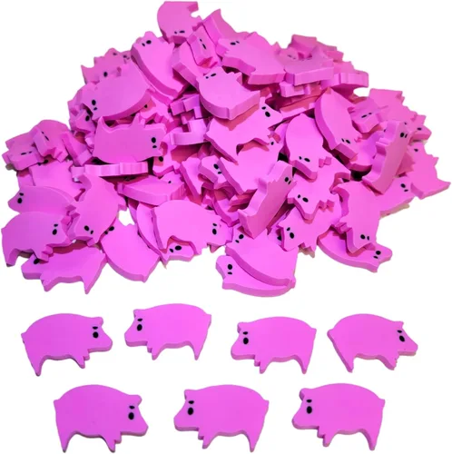 Vista 4 de Borradores de lápiz de cerdo rosa a granel (paquete de 144) de doble cara. Papelería para niños, dibujo de artes y manualidades