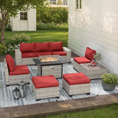 Vista 12 de Muebles de patio al aire libre conjunto PE mimbre ratán al aire libre sofá seccional Gris