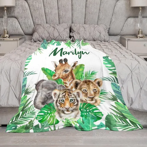 Vista 5 de Manta de bebé personalizada para niñas con nombre, manta de bebé personalizada con nombre de animales del bosque, manta de forro polar con nombre