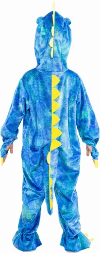 Vista 5 de DearSun Disfraz de dinosaurio T-Rex para niños, disfraz de dinosaurio con capucha (S100 de 3 a 4 años, azul)