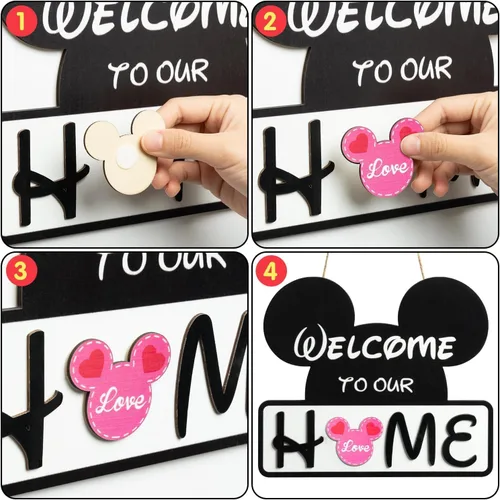 Vista 4 de SUPYFD 19 piezas de linda señal de bienvenida de ratón intercambiable de temporada para decoración de puerta delantera, señal de bienvenida a