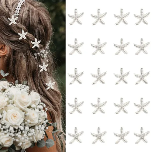 Vista 12 de YISSION Lindos horquillas para el cabello, clips y pasadores con diamantes de imitación, 20 piezas de estrellas de mar azules, pequeños accesorios