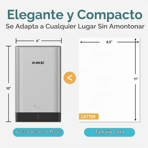 Vista 6 de AIKE Secador de manos compacto para baño, policarbonato ABS 110V plata Plateado