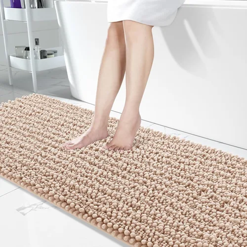 Vista 116 de Yimobra Alfombras de Baño Antideslizantes Lavables - Alfombra de Baño de Chenilla Ultra Suave Absorbente, Alfombra Peluda de Secado Rápido para Negro