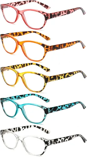 Vista 6 de SIGVAN Gafas de Lectura de Ojo de Gato para Damas 5 Pares con Bloqueo de Luz Azul Bisagra de Resorte Estampado de Patrón de Moda Lectores