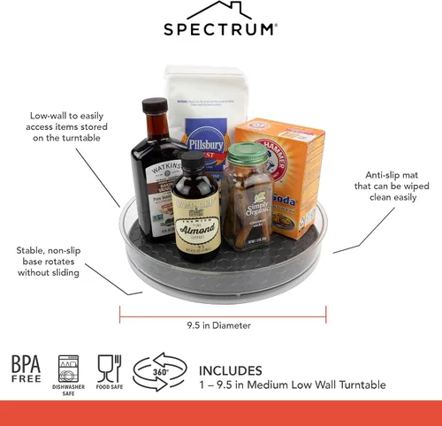 Vista 6 de Spectrum Organizador mediano Lazy Susan de 9.5 pulgadas para gabinete, refrigerador, mesa de despensa, almacenamiento de cocina, estante