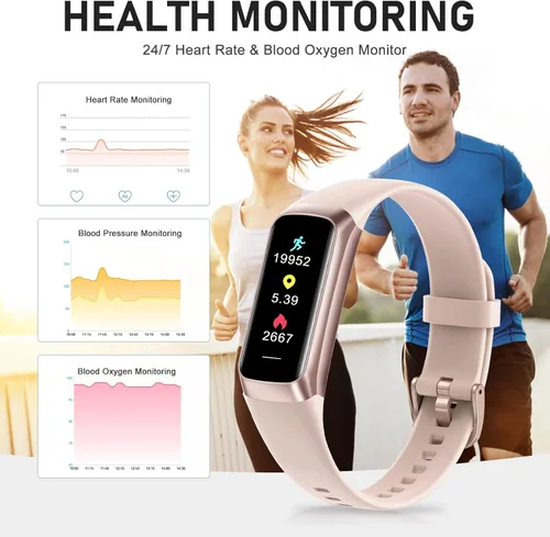 Vista 3 de Monitor de actividad física, reloj de fitness con frecuencia cardíaca 24/7, monitor de sueño y oxígeno en sangre, rastreador de pasos con pantalla