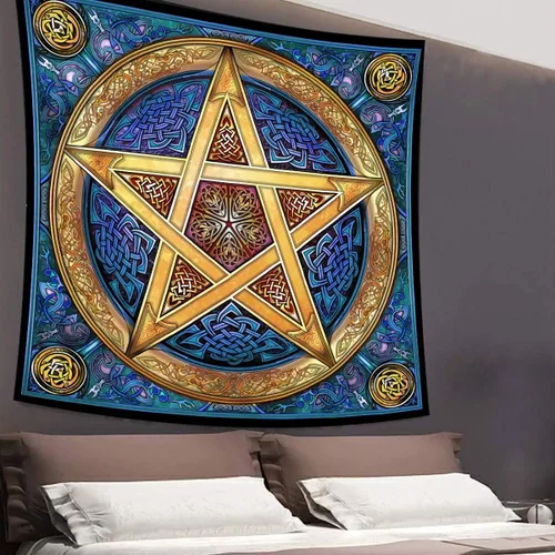 Vista 5 de Tapiz pentagrama, nudo celta, astrología hippie trippy, 60 x 60 pulgadas, dormitorio, sala de estar
