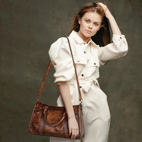 Vista 8 de Iswee Bolsos satchel para mujeres, bolso de hombro de cuero genuino, carteras de cuero Hobo, bolsos cruzados, cartera vintage, bolso tote