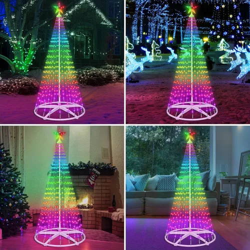 Vista 7 de Forlivese Árbol de Navidad Cónico Inteligente de 7.48 Pies con Luz LED para Exteriores, Luces de Árbol de Navidad Artificial Regulables con Control