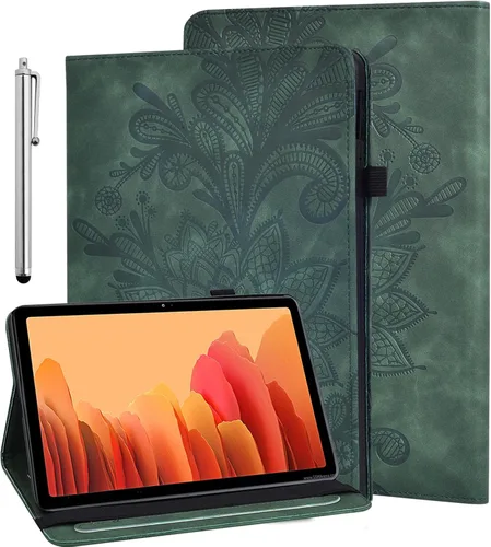Vista 22 de Amazon Kindle Fire HD 8 8ª/7ª/6ª generación 2016/2017/2018, diseño de flores de encaje en relieve de piel sintética, a prueba de golpes, con soporte